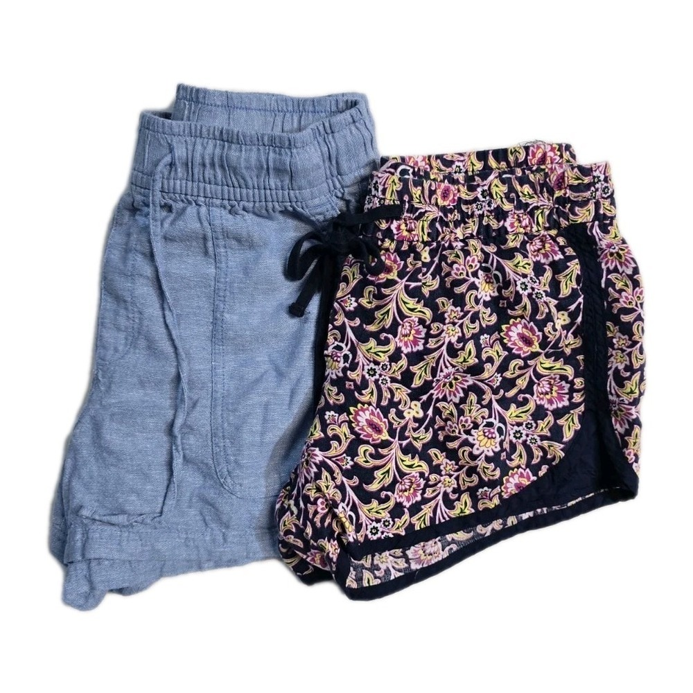 Gap Women's Athletic Linen Floral Blue  Shorts  XS Drawstrings  Lined‎ Lot Of 2
